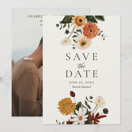 Groene Bourgondië Boho Herfst Wilde Bloem Bruiloft Save The Date (Voorkant / Achterkant)