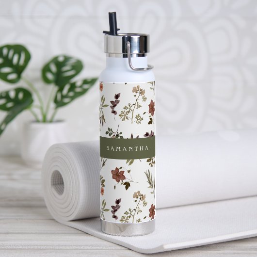 Groene Bourgondië Wilde Bloem Initiaal Naam Waterfles (Yoga (Gedraaid) )