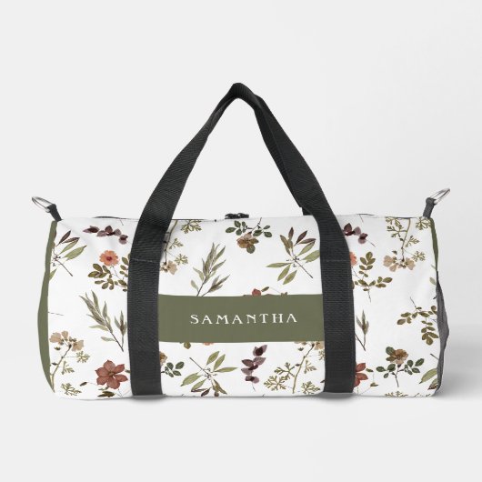 Groene Bourgondië Wilde Bloem Monogram Naam Plunjezak (Voorkant)