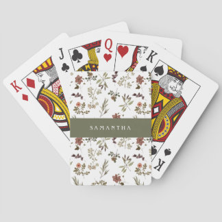 Groene Bourgondië Wilde Bloem Monogramnaam Pokerkaarten