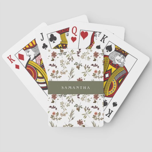 Groene Bourgondië Wilde Bloem Monogramnaam Pokerkaarten (Achterkant)