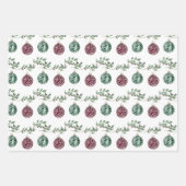 Groene Bourgondische kerstbomen Ornamenten Inpakpapier Vel (Voorkant 2)