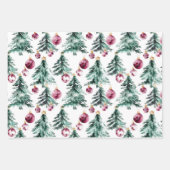 Groene Bourgondische kerstbomen Ornamenten Inpakpapier Vel (Voorkant)