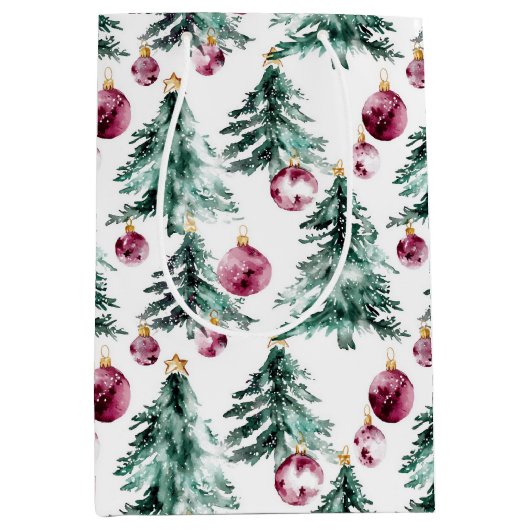 Groene Bourgondische kerstbomen Ornamenten Medium Cadeauzakje (Voorkant)