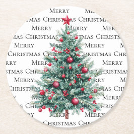 Groene Bourgondische kerstbomen Ornamenten Ronde Kartonnen Onderzetter