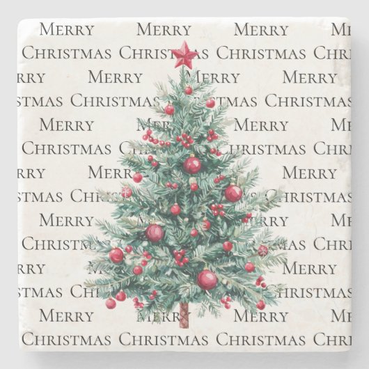 Groene Bourgondische kerstbomen Ornamenten Stenen Onderzetter (Voorkant)