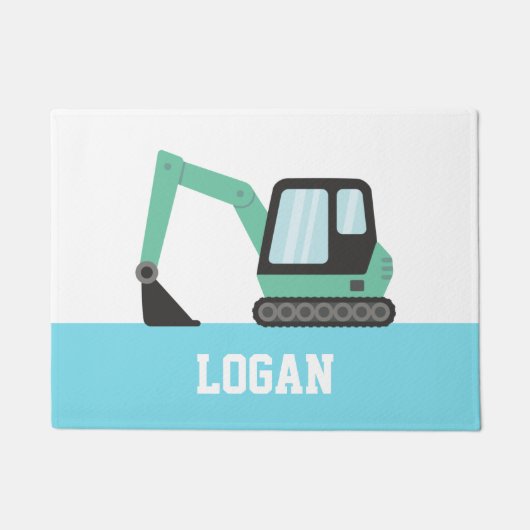 Groene Bouw Excavator Kinderen Naam Deurmat (Voorkant)