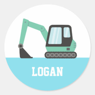 Groene Bouw Excavator Persoonlijke Kinderen Ronde Sticker