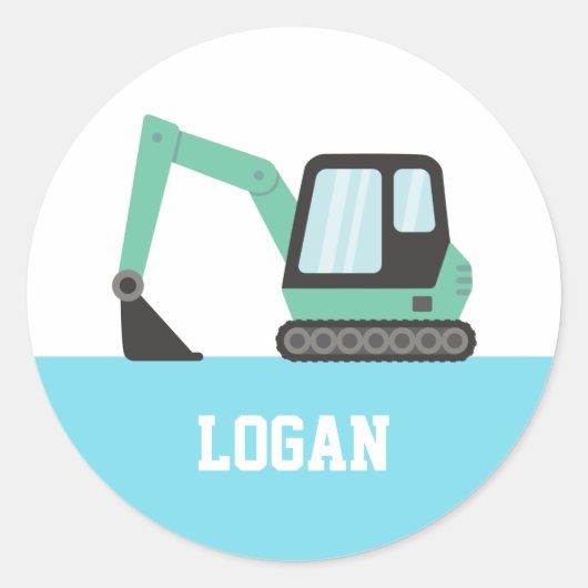 Groene Bouw Excavator Persoonlijke Kinderen Ronde Sticker (Voorkant)