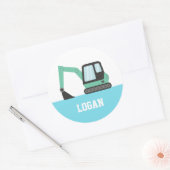 Groene Bouw Excavator Persoonlijke Kinderen Ronde Sticker (Envelop)