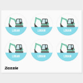 Groene Bouw Graafmachine Kinder Gepersonaliseerd Ronde Sticker (Vel)