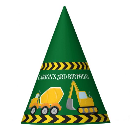 Groene Bouw Voertuig Custom Jongens Verjaardag Feesthoedjes (Voorkant)