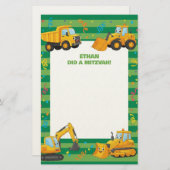 Groene bouwtrucks aangepaste naam Mitswa Note Briefpapier (Voorkant / Achterkant)