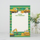 Groene bouwtrucks aangepaste naam Mitswa Note Briefpapier (Staand voorkant)