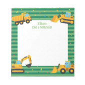 Groene bouwtrucks gepersonaliseerde mitswa notitieblok (Voorkant)