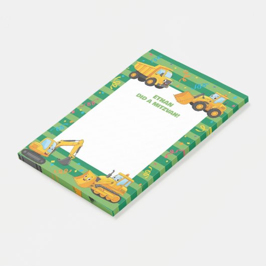 Groene bouwtrucks gepersonaliseerde mitswa post-it® notes (Schuin)
