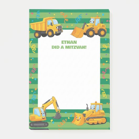 Groene Bouwtrucks Persoonlijke Mitzvah Post-it® Notes (Voorkant)