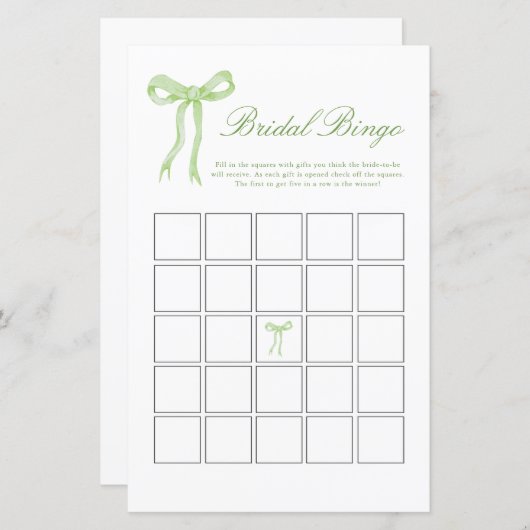 Groene Bow Bruids Bingo Vrijgezellenfeest Spel (Voorkant / Achterkant)