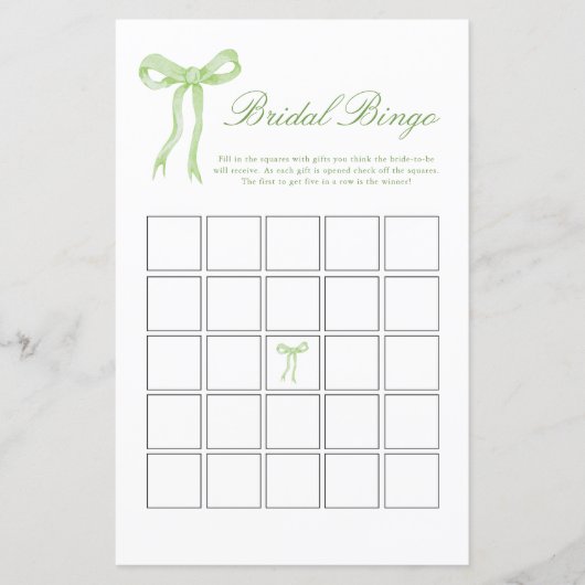 Groene Bow Bruids Bingo Vrijgezellenfeest Spel (Voorkant)