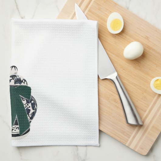 Groene Bow Chinoiserie Vaas Keukenhanddoek (Quarter Fold)
