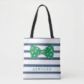 Groene Bow- en marinestapels | Aangepaste naam Tote Bag (Voorkant)