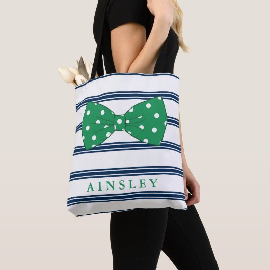 Groene Bow- en marinestapels | Aangepaste naam Tote Bag (Dichtbij)