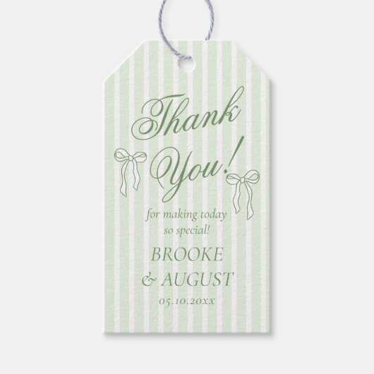 Groene Bow Hand Getrokken Wedding Favoriet Cadeaulabel (Voorkant)
