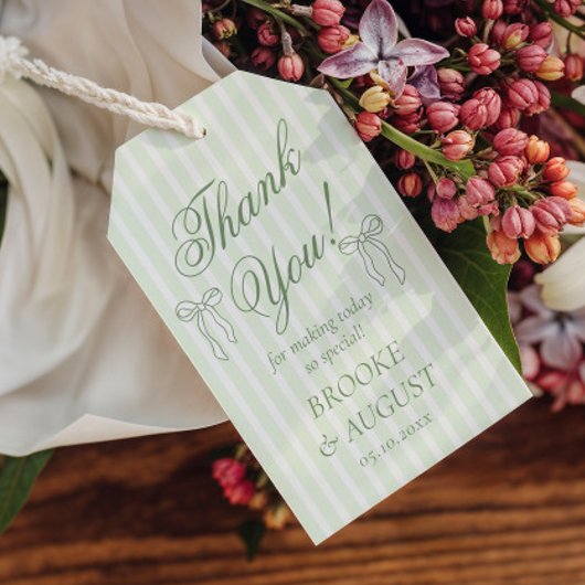 Groene Bow Hand Getrokken Wedding Favoriet Cadeaulabel