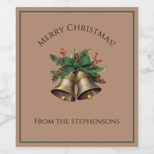  Groene Bow Kerstbellen Aangepaste Naam Wijn Etiket (Enkel label)