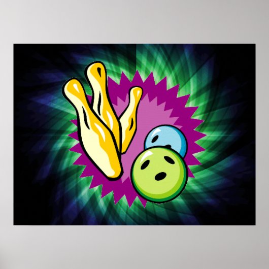 Groene Bowling Ball; Pins Poster (Voorkant)