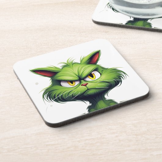 Groene boze kat bier onderzetter (Linkerzijde)