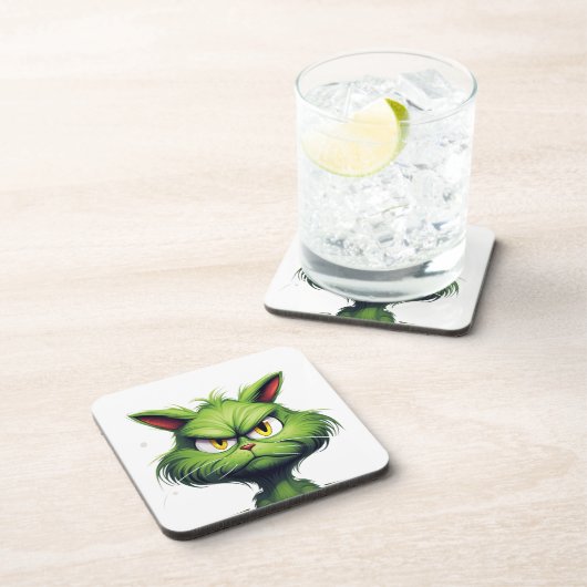 Groene boze kat bier onderzetter (Rechterzijde)