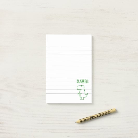 Groene Boze T Rex Dino Gelinieerd Post-it® Notes (Op bureau)