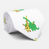 Groene Brachiosaurus en giraffe hugs cartoon Stropdas (Opgerold)