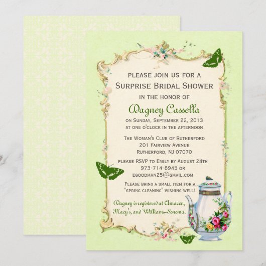 Groene  Bridal Tea Kaart (Voorkant / Achterkant)