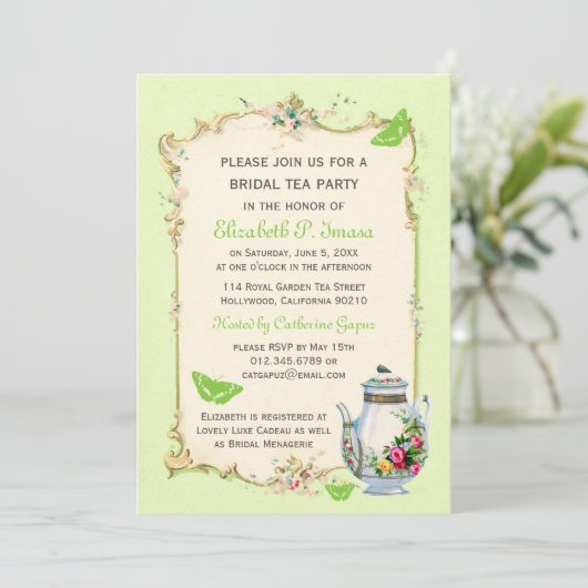 Groene  Bridal Tea Kaart (Staand voorkant)