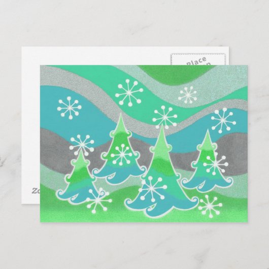 Groene briefkaart winterbomen (Voorkant / Achterkant)