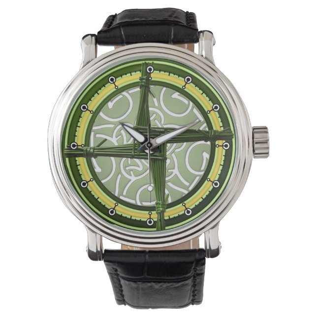 Groene Brigid's Cross op Green Horloge (Voorkant)