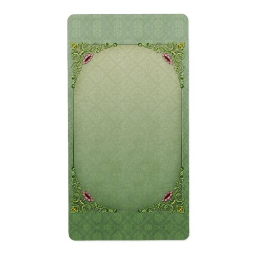 Groene Brocade Roze Petunia's Etiket (Voorkant)