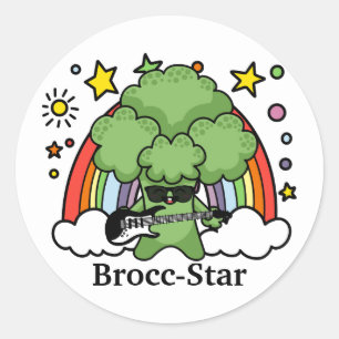 Groene Broccoli Broccoli, rockster Ronde Sticker