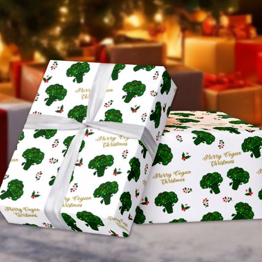 Groene Broccoli Vrolijk Veganistisch Kerstfeest Cadeaupapier