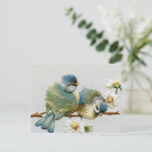 Groene broidervogel van de lenteslastelmunt briefkaart (Staand voorkant)