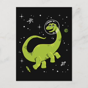 Groene Brontosaurus dinos in de ruimte Briefkaart