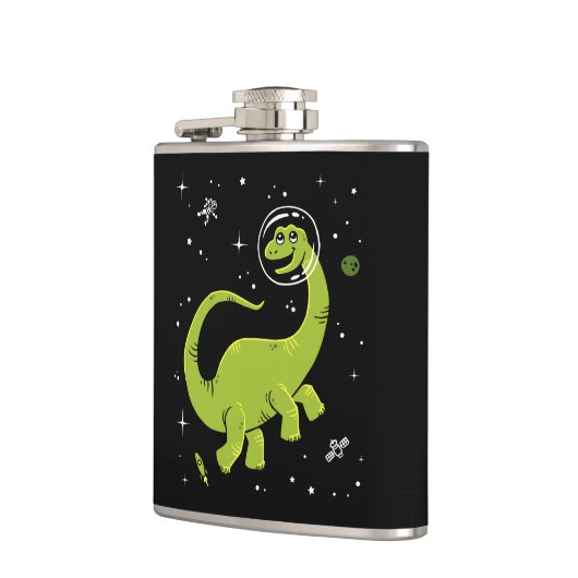 Groene Brontosaurus dinos in de ruimte Heupfles (Links)