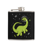 Groene Brontosaurus dinos in de ruimte Heupfles (Voorkant)