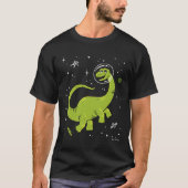 Groene Brontosaurus dinos in de ruimte T-shirt (Voorkant)