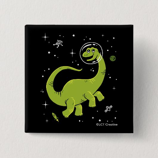 Groene Brontosaurus dinos in de ruimte Vierkante Button 5,1 Cm (Voorkant)