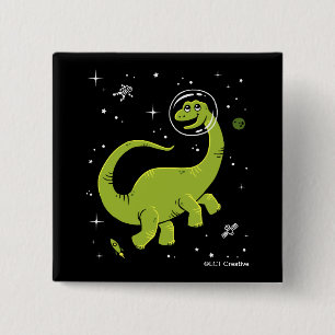 Groene Brontosaurus dinos in de ruimte Vierkante Button 5,1 Cm