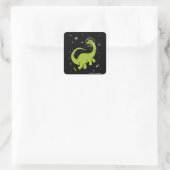 Groene Brontosaurus dinos in de ruimte Vierkante Sticker (Tas)