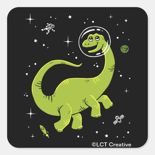 Groene Brontosaurus dinos in de ruimte Vierkante Sticker (Voorkant)